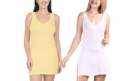 BLAZON Women's Cotton Hosiery Selfie Midi Slip Combo Pack of 2 (Colour: Skin / Dull Yellow, Strawberry Frost / Powder Pink; Size: 4XL; Length: 36in; Bust: 44in)