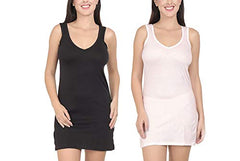 BLAZON Women's Cotton Hosiery Selfie Midi Slip Combo Pack of 2 (Available Sizes: XS, S, M, L, XL, 2XL, 3XL, 4XL, 5XL) - Black, Baby Pink