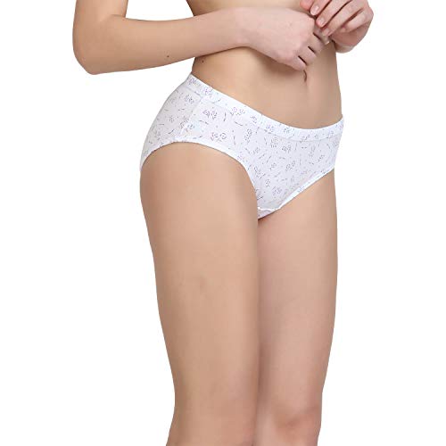 BLAZON Women's Mid Rise Hipster Soft Skin (Inner-Elastic) Panty | Printed | Combo Pack of 3 | White Base | Available Sizes: S, M, L, XL, 2XL, 3XL, 4XL, 5XL - ROSEIRA White