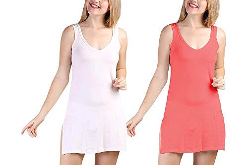 BLAZON Women's Cotton Hosiery Selfie Midi Slip Combo Pack of 2 (Available Sizes: XS, S, M, L, XL, 2XL, 3XL, 4XL, 5XL) - Strawberry Frost, Old Rose