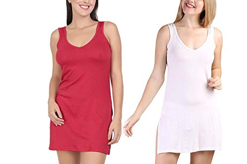 BLAZON Women's Cotton Hosiery Selfie Midi Slip Combo Pack of 2 (Available Sizes: XS, S, M, L, XL, 2XL, 3XL, 4XL, 5XL) - Red, Strawberry Frost