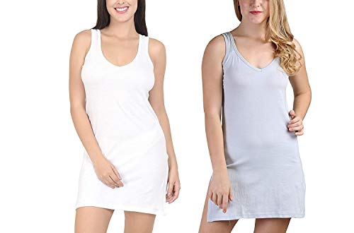 BLAZON Women's Cotton Hosiery Selfie Midi Slip Combo Pack of 2 (Colour: White, Blueberry Frost / Greyish Blue; Size: 3XL; Length: 35in; Bust: 42in)