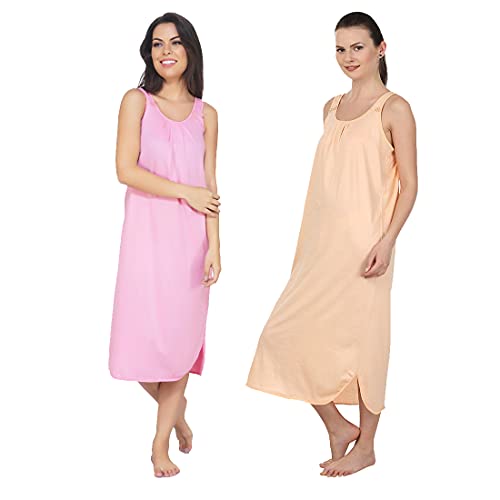 BLAZON Women's Cotton Hosiery Solid Maxi Nighty Slip (Pack of 2) Available Sizes: S, M, L, XL, 2XL, 3XL, 4XL, 5XL - Pink, Peach