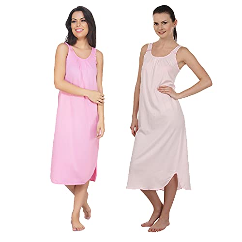 BLAZON Women's Cotton Hosiery Solid Maxi Nighty Slip (Pack of 2) Available Sizes: S, M, L, XL, 2XL, 3XL, 4XL, 5XL - Pink, Baby Pink