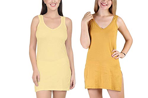 BLAZON Women's Cotton Hosiery Selfie Midi Slip Combo Pack of 2 (Available Sizes: XS, S, M, L, XL, 2XL, 3XL, 4XL, 5XL) - Skin, Whiskey