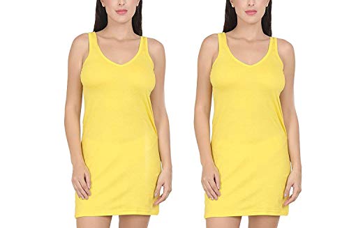 BLAZON Women's Cotton Hosiery Selfie Midi Slip Combo Pack of 2 (Available Sizes: XS, S, M, L, XL, 2XL, 3XL, 4XL, 5XL) - Yellow