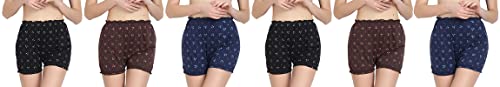 BLAZON Women's Cotton Hoisery Bloomers Floral Print Combo (Pack of 6) (Availabe Sizes: XS, S, M, L, XL, XXL, 3XL, 4XL, 5XL) - Brown, Black and Navy Blue