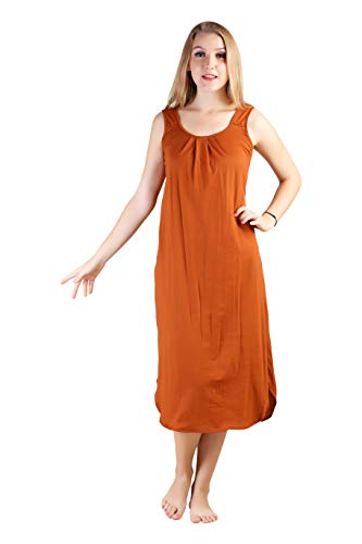 BLAZON Women's Cotton Solid Midi Slip Premium Dreams Nighty (Available Sizes: S, M, L, XL, 2XL, 3XL, 4XL, 5XL) - Brandy