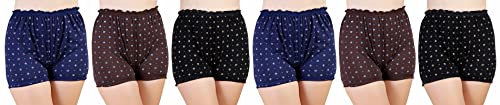 BLAZON Women's Cotton Hoisery Bloomers Floral Print Combo (Pack of 6) (Availabe Sizes: XS, S, M, L, XL, XXL, 3XL, 4XL, 5XL) - Navy Blue, Black and Brown