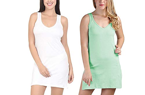 BLAZON Women's Cotton Hosiery Selfie Midi Slip Combo Pack of 2 (Colour: White, Pista Green; Size: 5XL; Length: 36in; Bust: 46in)