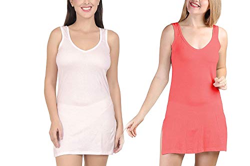 BLAZON Women's Cotton Hosiery Selfie Midi Slip Combo Pack of 2 (Available Sizes: XS, S, M, L, XL, 2XL, 3XL, 4XL, 5XL) - Baby Pink, Old Rose