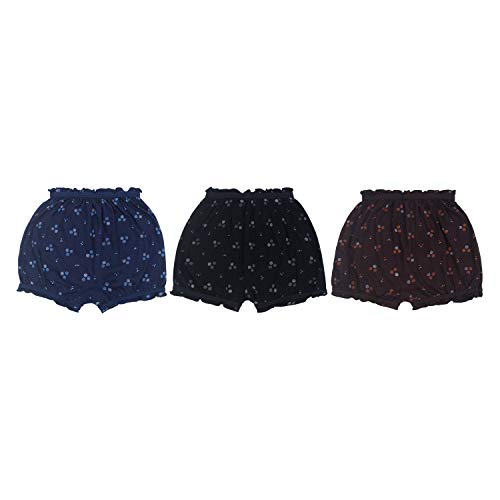 BLAZON Toddlers/Girls Cotton Hosiery Bloomer Shorts Combo Pack of 3 Dark Base Colour Printed (Availabe Sizes: 60cm, 65cm, 70cm, 75cm) - DAHLIA (Black, Brown, Navy Blue)