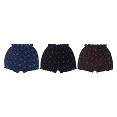 BLAZON Toddlers/Kids/Baby Girls Cotton Hosiery Bloomer Shorts Combo Pack of 3 Printed Dark Base Colour (Availabe Sizes: 45cm, 50cm, 55cm) - DAHLIA (Black, Brown, Navy Blue)