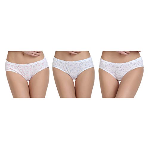 BLAZON Women's Mid Rise Hipster Soft Skin (Inner-Elastic) Panty | Printed | Combo Pack of 3 | White Base | Available Sizes: S, M, L, XL, 2XL, 3XL, 4XL, 5XL - ROSEIRA White