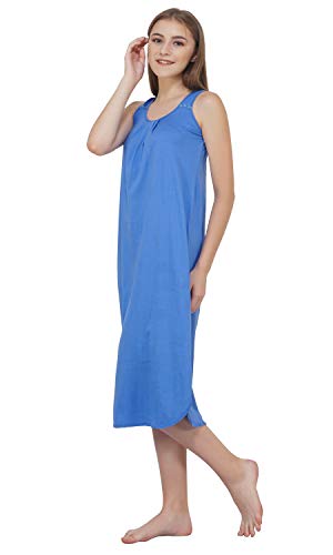 BLAZON Women's Cotton Solid Midi Slip Premium Dreams Nighty (Available Sizes: S, M, L, XL, 2XL, 3XL, 4XL, 5XL) - Azure Blue