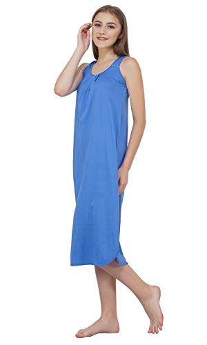 BLAZON Women's Cotton Hosiery Solid Maxi Nighty Slip (Pack of 2) Available Sizes: S, M, L, XL, 2XL, 3XL, 4XL, 5XL - Azure Blue, Skin