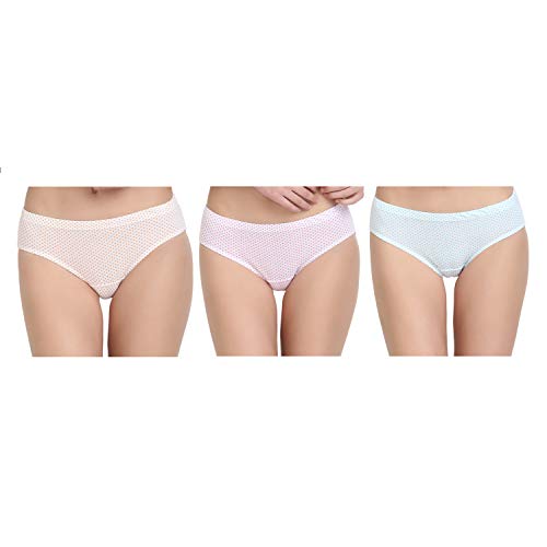 BLAZON Women's Mid Rise Hipster Soft Skin (Inner-Elastic) Panty | Printed | Combo Pack of 3 | White Base | Available Sizes: S, M, L, XL, 2XL, 3XL, 4XL, 5XL - MAGIC White