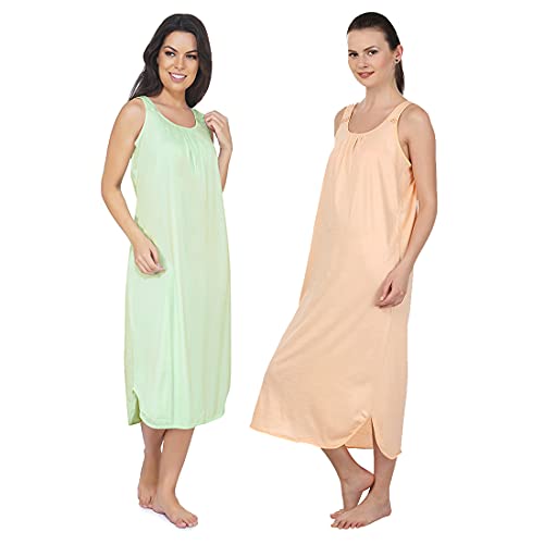 BLAZON Women's Cotton Hosiery Solid Maxi Nighty Slip (Pack of 2) Available Sizes: S, M, L, XL, 2XL, 3XL, 4XL, 5XL - Sea Green, Peach