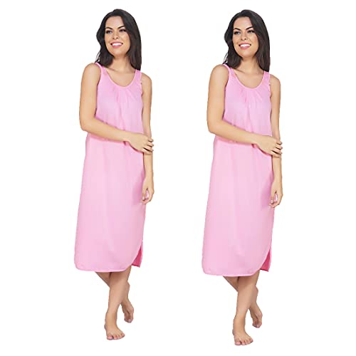 BLAZON Women's Cotton Hosiery Solid Maxi Nighty Slip (Pack of 2) Available Sizes: S, M, L, XL, 2XL, 3XL, 4XL, 5XL - Pink