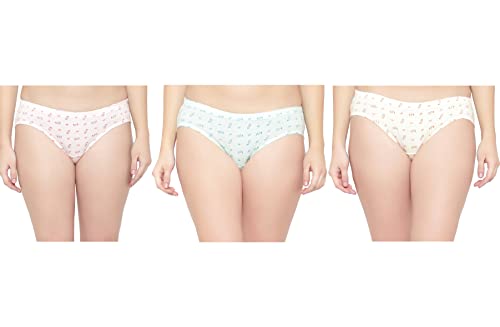 BLAZON Women's Mid Rise Hipster Soft Skin (Inner-Elastic) Panty | Printed | Combo Pack of 3 | Colour Base | Available Sizes: S, M, L, XL, 2XL, 3XL, 4XL, 5XL - Baby Pink, Sea Green, Off White