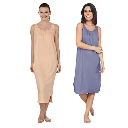 BLAZON Women's Cotton Hosiery Solid Maxi Nighty Slip (Pack of 2) Available Sizes: S, M, L, XL, 2XL, 3XL, 4XL, 5XL - Lavender, Peach