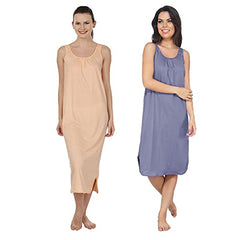 BLAZON Women's Cotton Hosiery Solid Maxi Nighty Slip (Pack of 2) Available Sizes: S, M, L, XL, 2XL, 3XL, 4XL, 5XL - Lavender, Peach