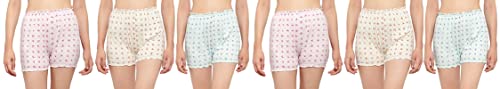 BLAZON Women's Cotton Hoisery Bloomers Floral Print Combo (Pack of 6) (Availabe Sizes: XS, S, M, L, XL, XXL, 3XL, 4XL, 5XL) - Off White, Baby Pink and Sea Green