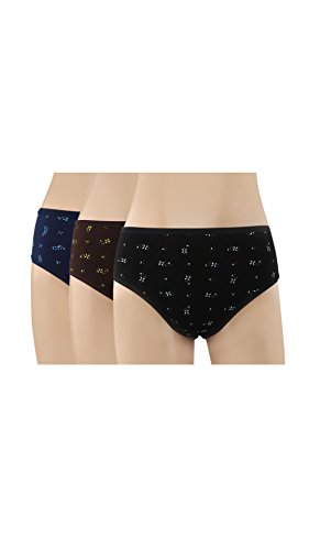 BLAZON Women's Hipster Printed Panty Pack of 3 (Black, Brown, Navy Blue)