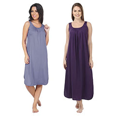 BLAZON Women's Cotton Hosiery Solid Maxi Nighty Slip (Pack of 2) Available Sizes: S, M, L, XL, 2XL, 3XL, 4XL, 5XL - Lavender, Blueviolet