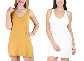 BLAZON Women's Cotton Hosiery Selfie Midi Slip Combo Pack of 2 (Available Sizes: XS, S, M, L, XL, 2XL, 3XL, 4XL, 5XL) - Whiskey, White