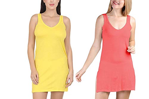 BLAZON Women's Cotton Hosiery Selfie Midi Slip Combo Pack of 2 (Available Sizes: XS, S, M, L, XL, 2XL, 3XL, 4XL, 5XL) - Yellow, Old Rose