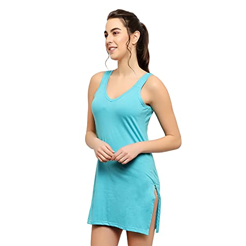 BLAZON Women's Cotton Hosiery Selfie Midi Slip Combo Pack of 2 (Available Sizes: XS, S, M, L, XL, 2XL, 3XL, 4XL, 5XL) - Turquoise, Almond Frost