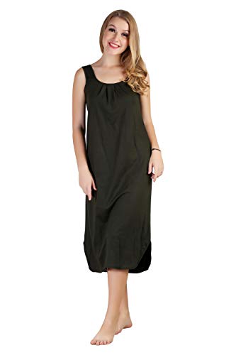 BLAZON Women's Cotton Solid Midi Slip Premium Dreams Nighty (Available Sizes: S, M, L, XL, 2XL, 3XL, 4XL, 5XL) - Martini Olive