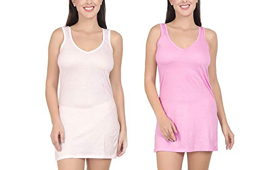 BLAZON Women's Cotton Hosiery Selfie Midi Slip Combo Pack of 2 (Available Sizes: XS, S, M, L, XL, 2XL, 3XL, 4XL, 5XL) - Baby Pink, Pink