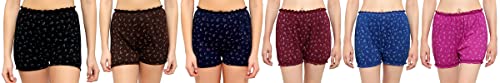 BLAZON Women's Cotton Hoisery Bloomers Floral Print Combo (Pack of 6) (Availabe Sizes: XS, S, M, L, XL, XXL, 3XL, 4XL, 5XL) - Sapphire Blue, Tamarind, Vivid Violet, Black, Brown and Navy Blue