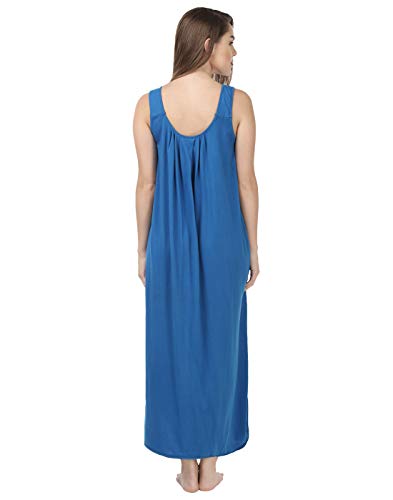BLAZON Women's Cotton Nighty Slip - Set of 2 (Royal Blue & White)