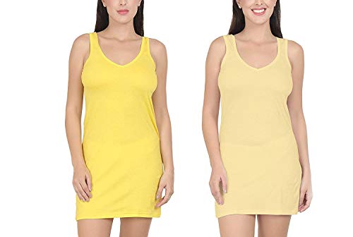 BLAZON Women's Cotton Hosiery Selfie Midi Slip Combo Pack of 2 (Available Sizes: XS, S, M, L, XL, 2XL, 3XL, 4XL, 5XL) - Yellow, Skin