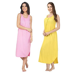 BLAZON Women's Cotton Hosiery Solid Maxi Nighty Slip (Pack of 2) Available Sizes: S, M, L, XL, 2XL, 3XL, 4XL, 5XL - Pink, Yellow