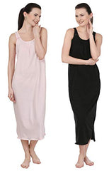 BLAZON Women's Cotton Nighty Slip - Set of 2 (Baby Pink & Black)