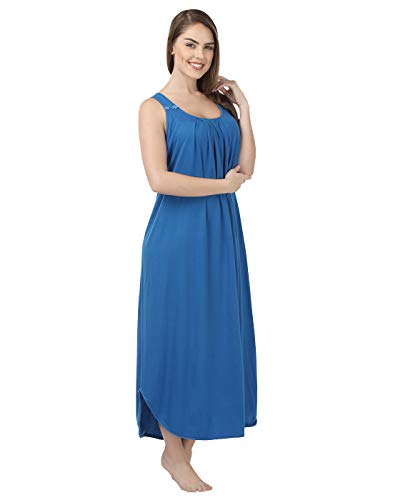 BLAZON Women's Cotton Nighty Slip - Set of 2 (Royal Blue & White)