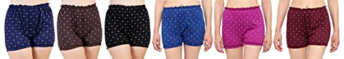 BLAZON Women's Cotton Hoisery Bloomers Floral Print Combo (Pack of 6) (Availabe Sizes: XS, S, M, L, XL, XXL, 3XL, 4XL, 5XL) - Black, Brown, Navy Blue, Sapphire Blue, Tamarind and Vivid Violet