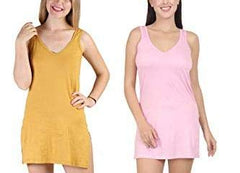 BLAZON Women's Cotton Hosiery Selfie Midi Slip Combo Pack of 2 (Available Sizes: XS, S, M, L, XL, 2XL, 3XL, 4XL, 5XL) - Pink, Whiskey