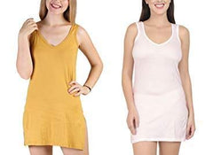 BLAZON Women's Cotton Hosiery Selfie Midi Slip Combo Pack of 2 (Available Sizes: XS, S, M, L, XL, 2XL, 3XL, 4XL, 5XL) - Baby Pink, Whiskey