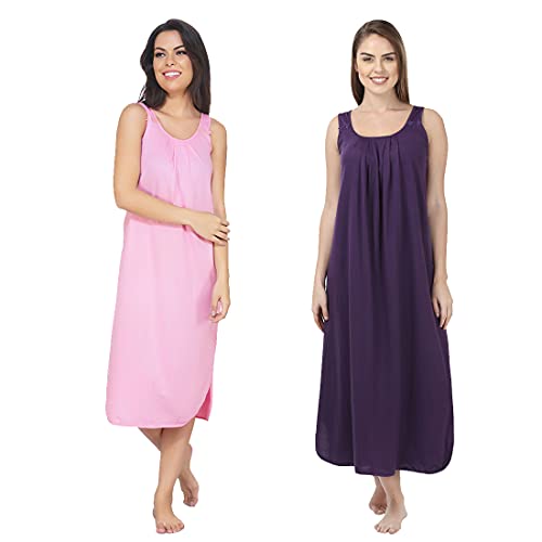 BLAZON Women's Cotton Hosiery Solid Maxi Nighty Slip (Pack of 2) Available Sizes: S, M, L, XL, 2XL, 3XL, 4XL, 5XL - Pink, Blueviolet