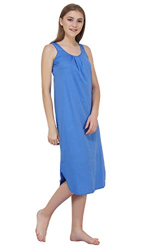 BLAZON Women's Cotton Solid Midi Slip Premium Dreams Nighty (Available Sizes: S, M, L, XL, 2XL, 3XL, 4XL, 5XL) - Azure Blue