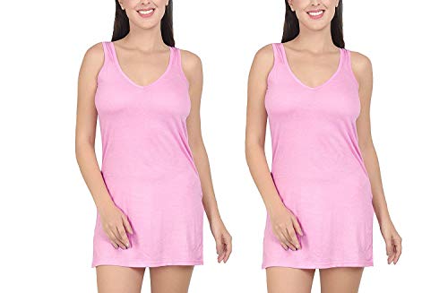 BLAZON Women's Cotton Hosiery Selfie Midi Slip Combo Pack of 2 (Available Sizes: XS, S, M, L, XL, 2XL, 3XL, 4XL, 5XL) - Pink