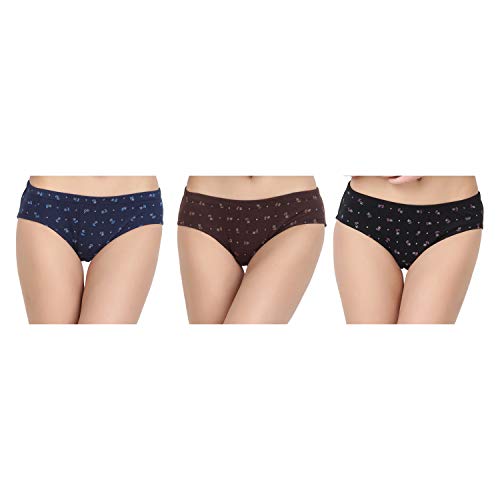 BLAZON Women's Mid Rise Hipster Soft Skin (Inner-Elastic) Panty | Floral Print | Combo Pack of 3 | Dark Base | Available Sizes: S, M, L, XL, 2XL, 3XL, 4XL, 5XL - CLIPART (Black, Brown, Navy Blue)