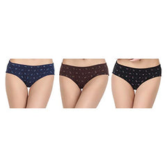 BLAZON Women's Mid Rise Hipster Soft Skin (Inner-Elastic) Panty | Floral Print | Combo Pack of 3 | Dark Base | Available Sizes: S, M, L, XL, 2XL, 3XL, 4XL, 5XL - CLIPART (Black, Brown, Navy Blue)