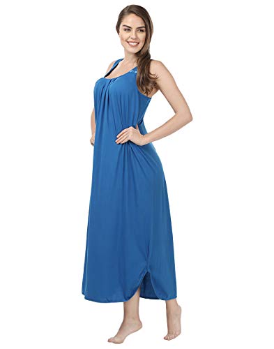BLAZON Women's Cotton Nighty Slip - Set of 2 (Royal Blue & White)