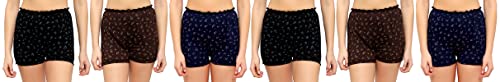 BLAZON Women's Cotton Hoisery Bloomers Floral Print Combo (Pack of 6) (Availabe Sizes: XS, S, M, L, XL, XXL, 3XL, 4XL, 5XL) - Brown, Navy Blue and Black